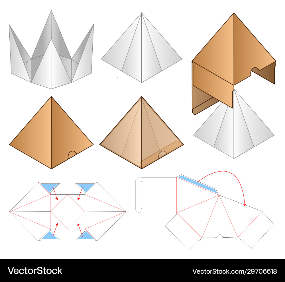 Pyramid box packaging die cut template design Pyramid box packaging die cut template design vector image