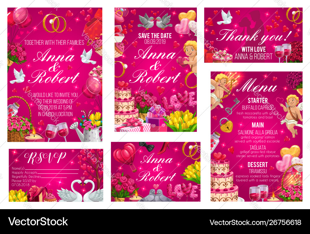 Save date invitation rsvp card menu Save date invitation rsvp card menu vector image