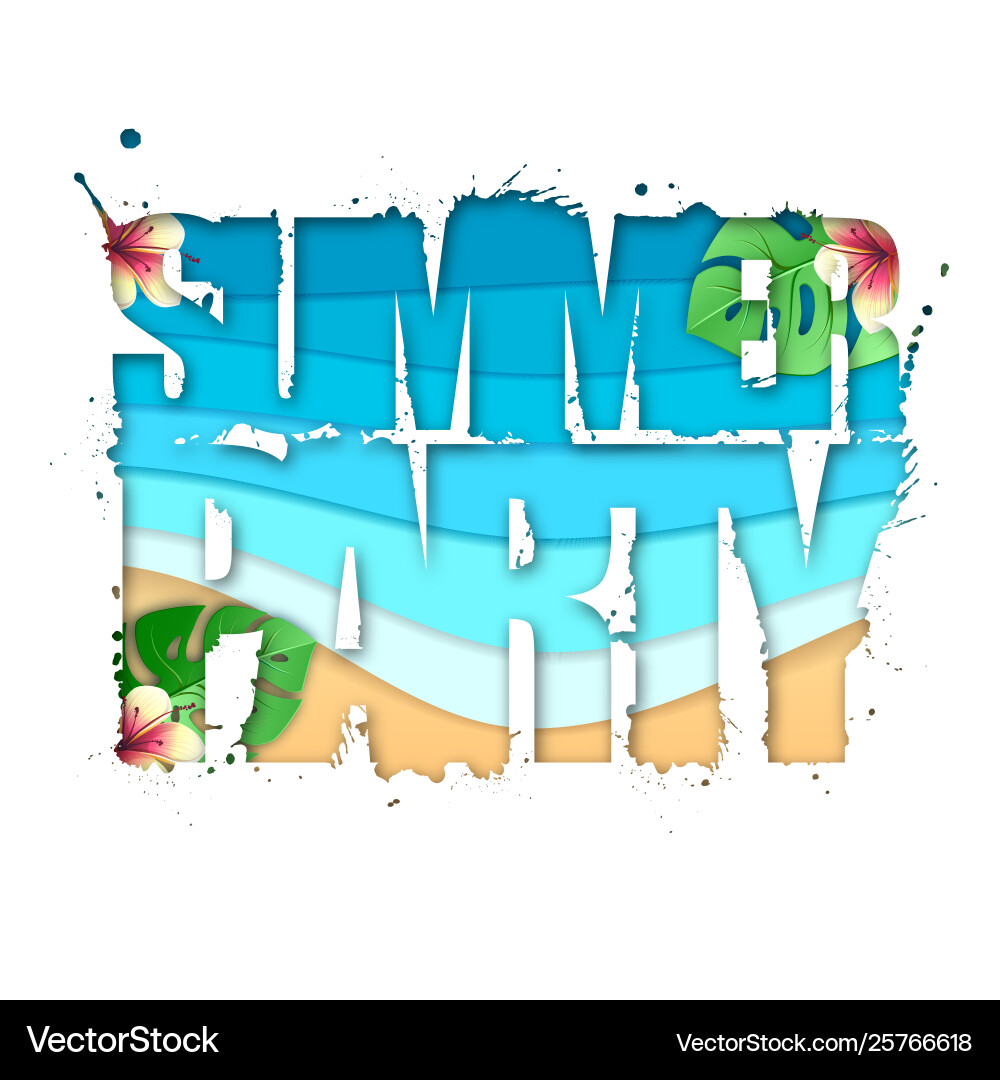 Summer party typography poster with beach Summer party typography poster with beach vector image