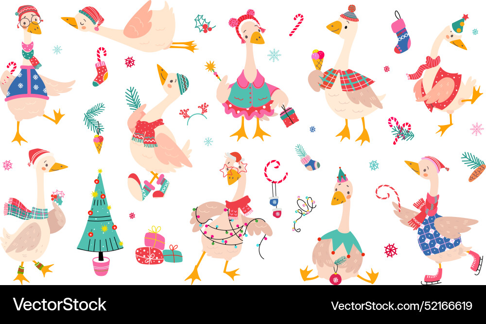 Christmas goose new year geese wear winter Christmas goose new year geese wear winter vector image