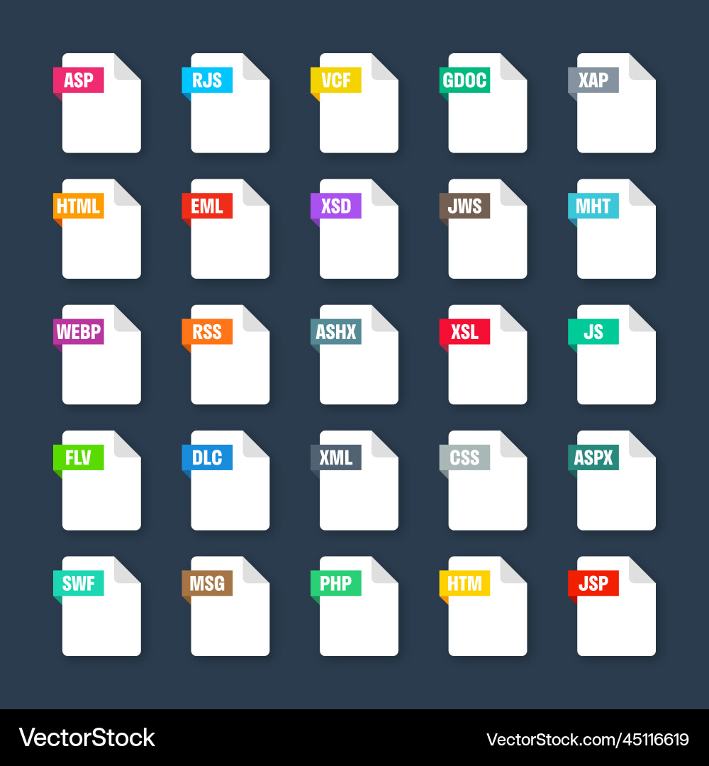 Common system file formats document types Common system file formats document types vector image