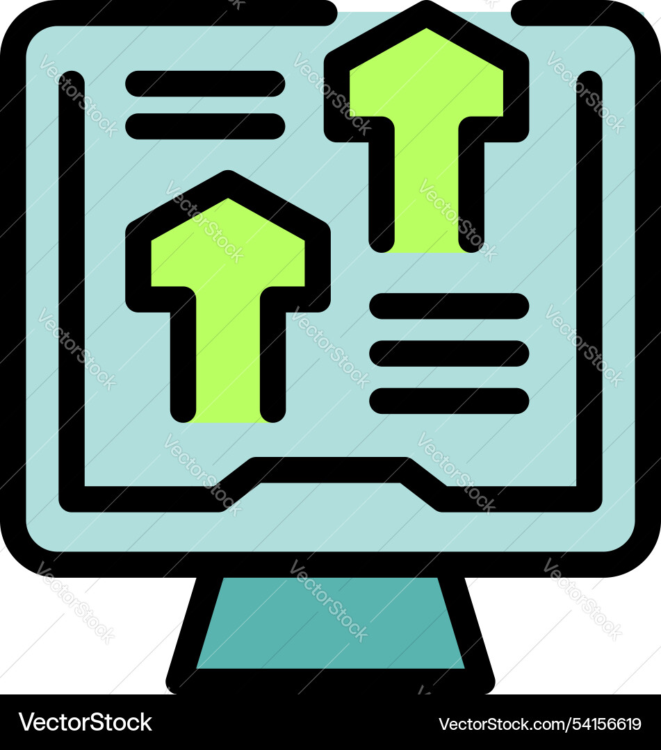 Computer showing growing up arrows analytics vector image