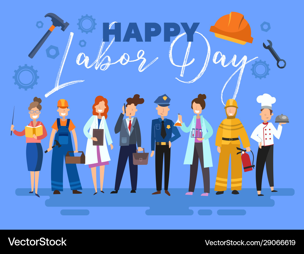 Happy labor day card or poster design with a group Happy labor day card or poster design with a group vector image