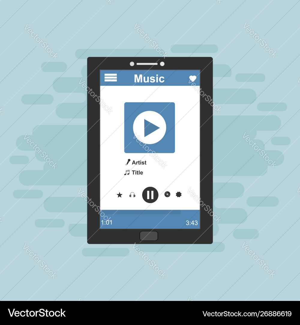 Media player application app template with flat Media player application app template with flat vector image