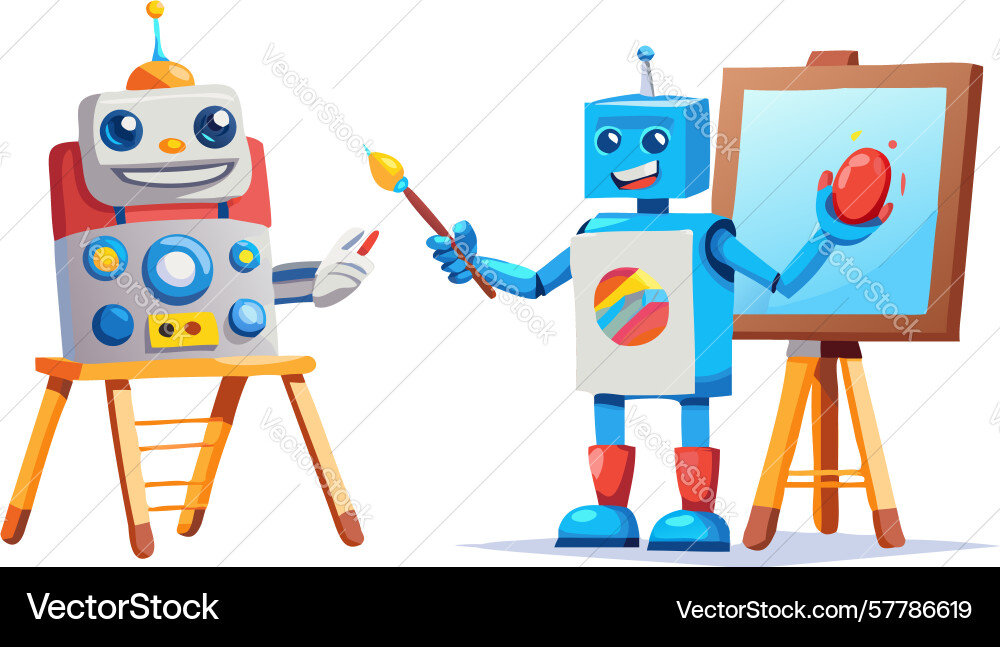 Robot painting on easel design generative ai Vector Image