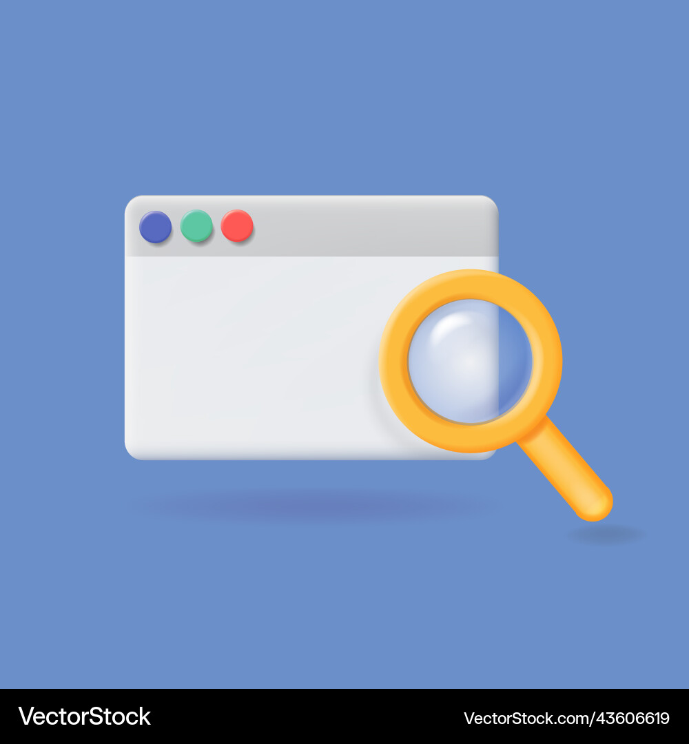 Simple browser window and magnifying glass vector image