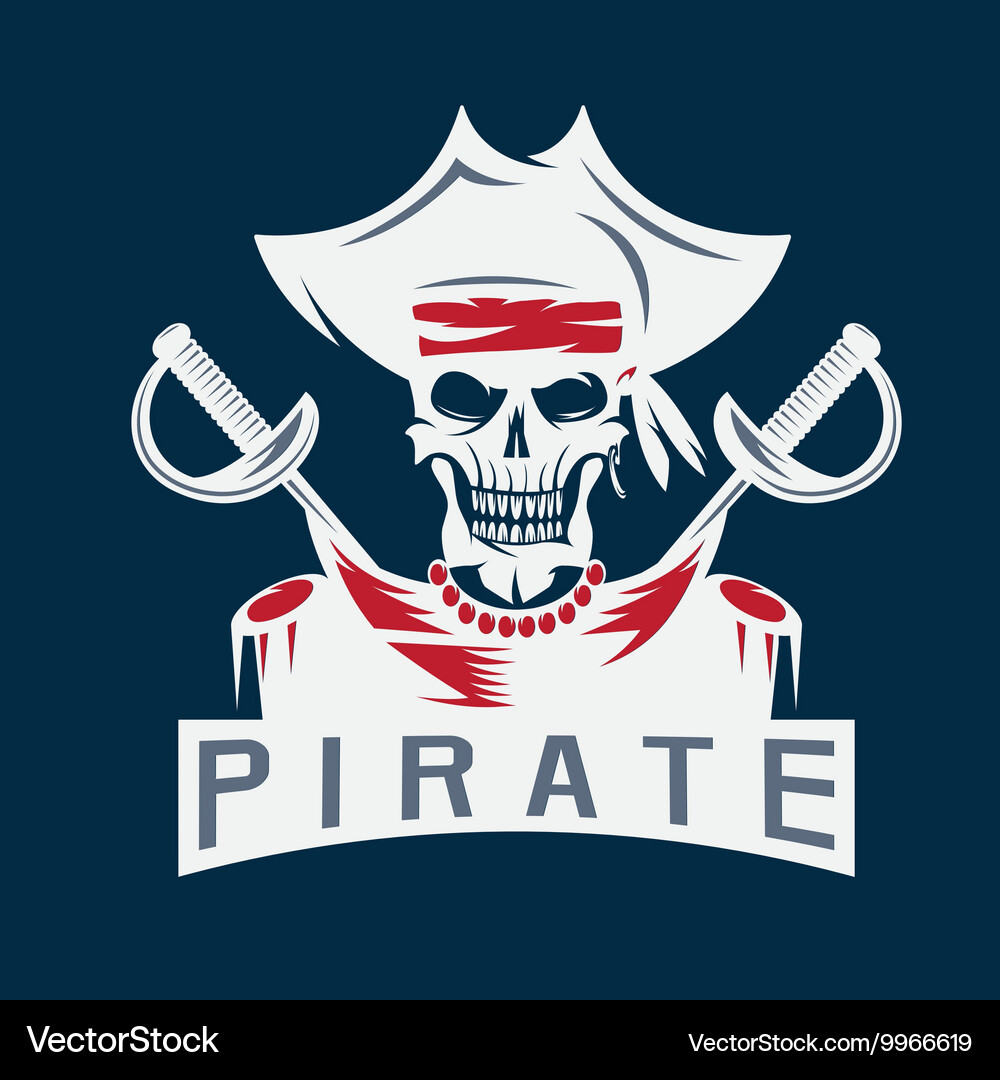 Totenkopf Piraten in Hut mit Schwerter Design Vektorbild