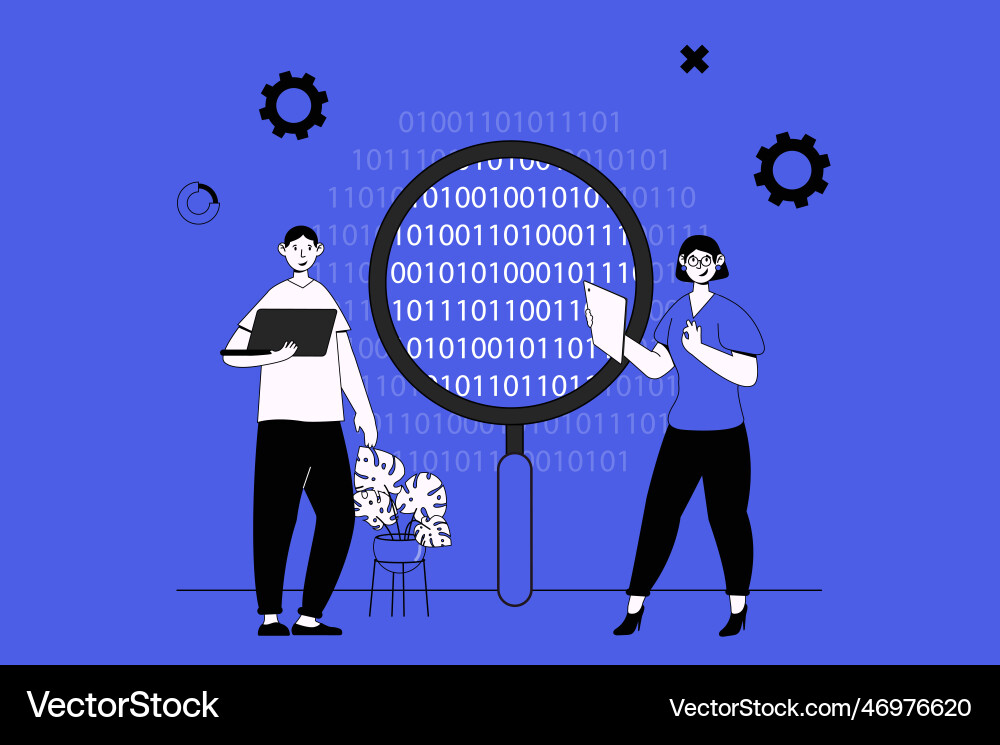 Big data analytics web concept with character Big data analytics web concept with character vector image