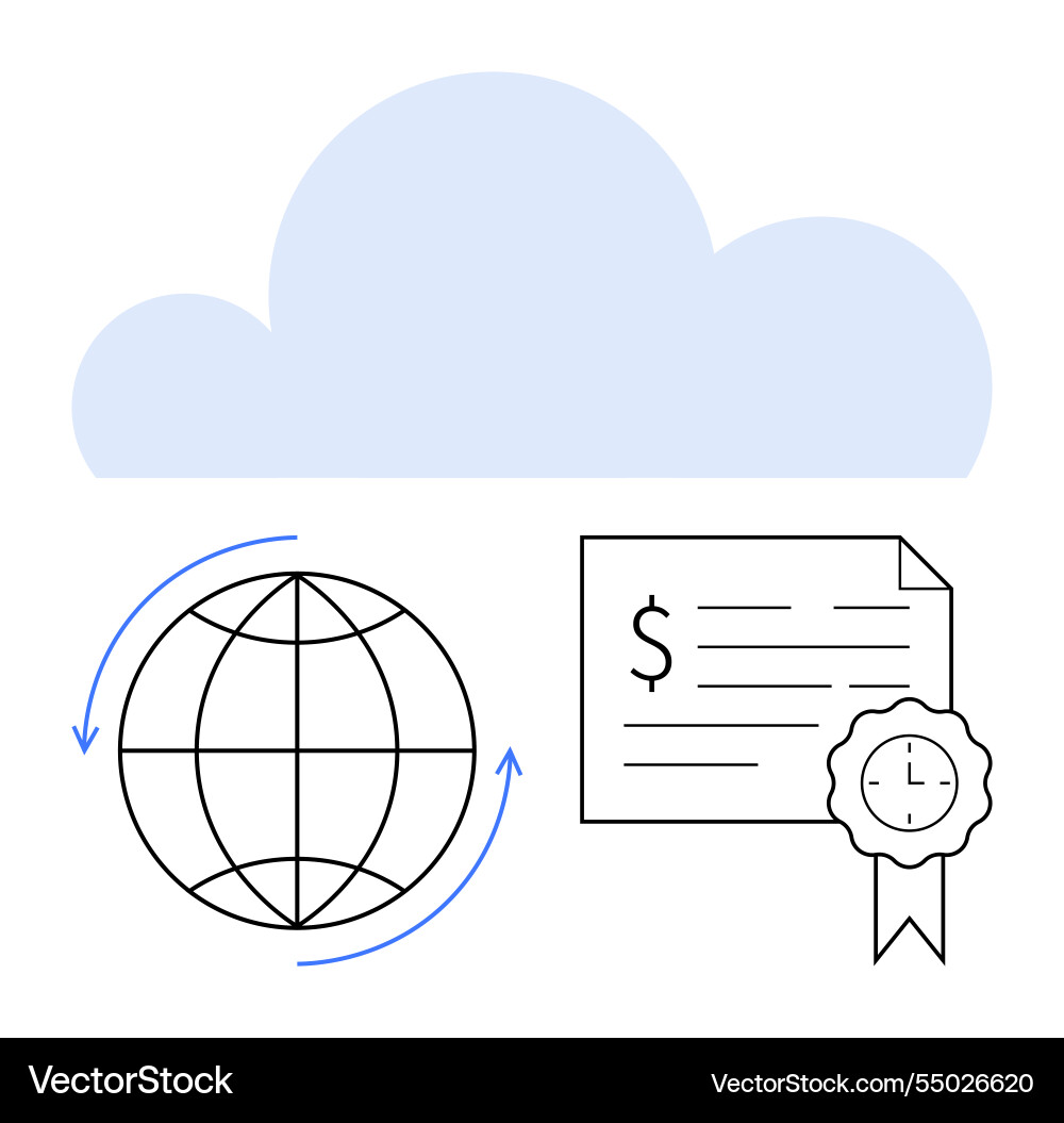 Cloud computing concept with globe certification Cloud computing concept with globe certification vector image