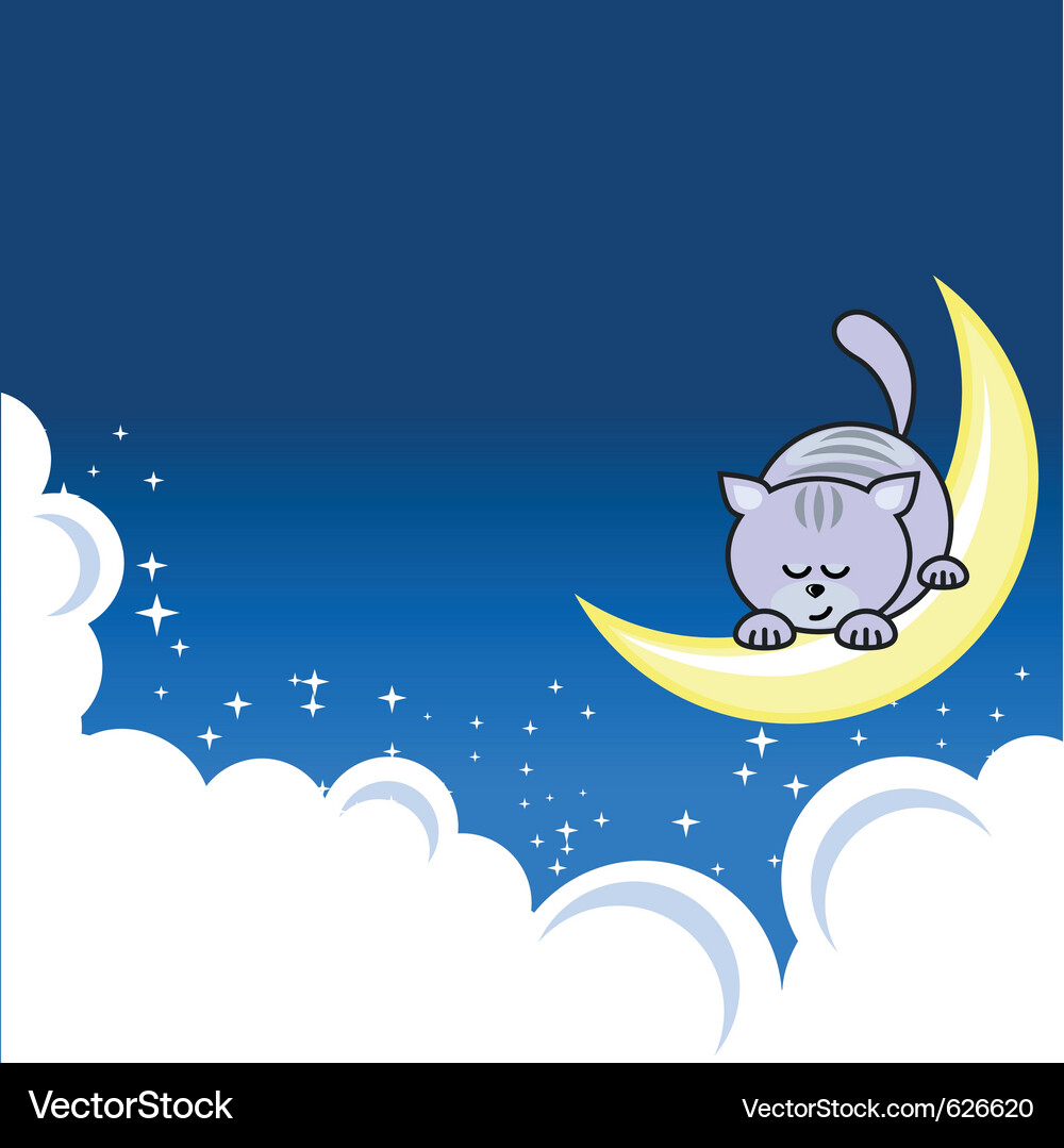 Cute Sleeping Kitten on Crescent Moon Vector Image