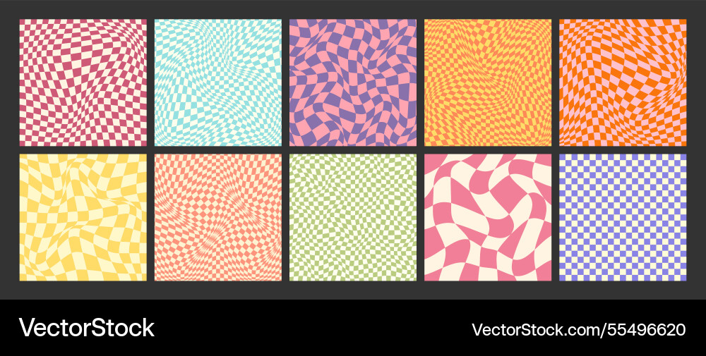 Groovy checkered pattern colorful distorted tiled Groovy checkered pattern colorful distorted tiled Vector Image