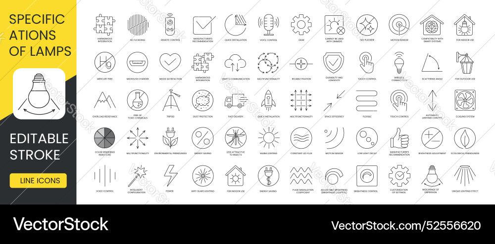 Lamp specification and properties set of line Lamp specification and properties set of line vector image