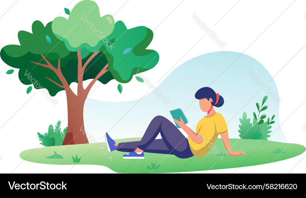 Man Reading Book Under Tree Vector Image