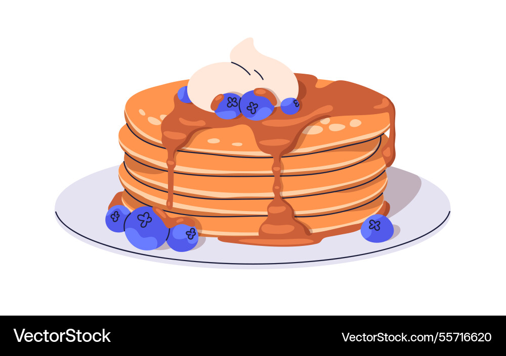 Pancakes stack with blueberries and maple syrup Pancakes stack with blueberries and maple syrup vector image