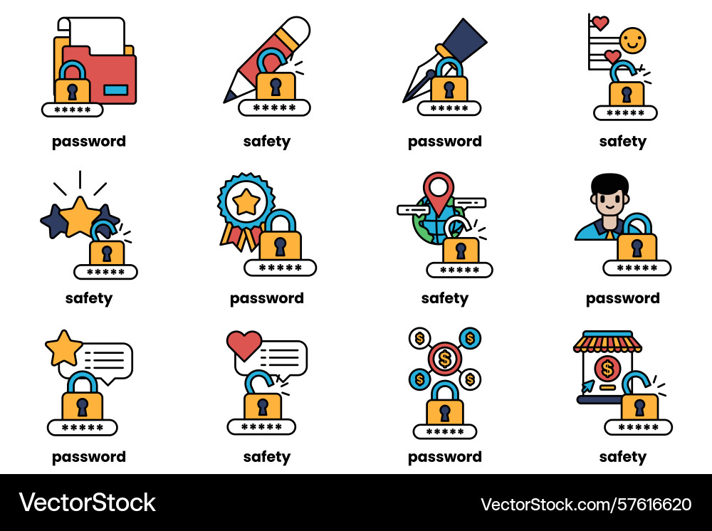 Set of password keys and stuff in line art Set of password keys and stuff in line art vector image