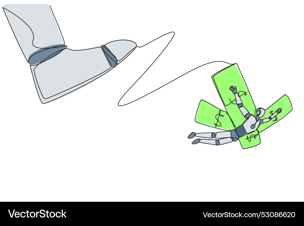 Single one line drawing robot flying using Single one line drawing robot flying using Vector Image