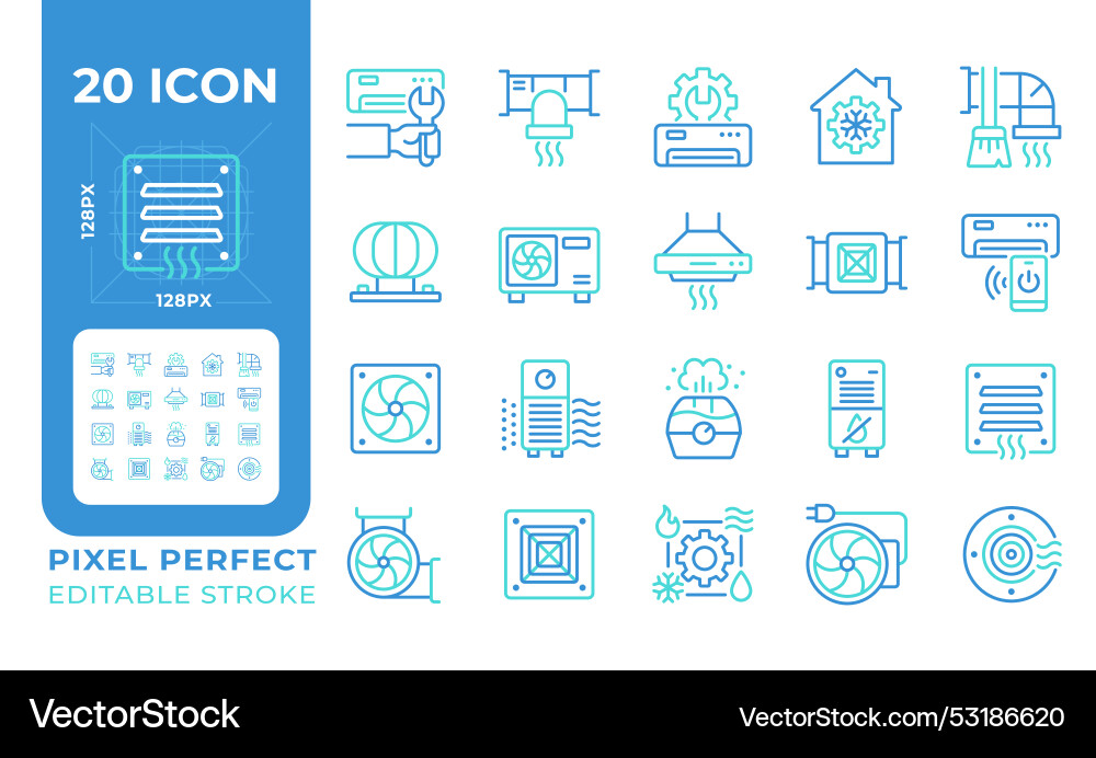 Ventilation two color line icons set Ventilation two color line icons set vector image
