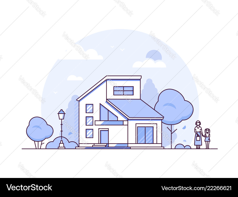 Cottage house - thin line design style Cottage house - thin line design style vector image