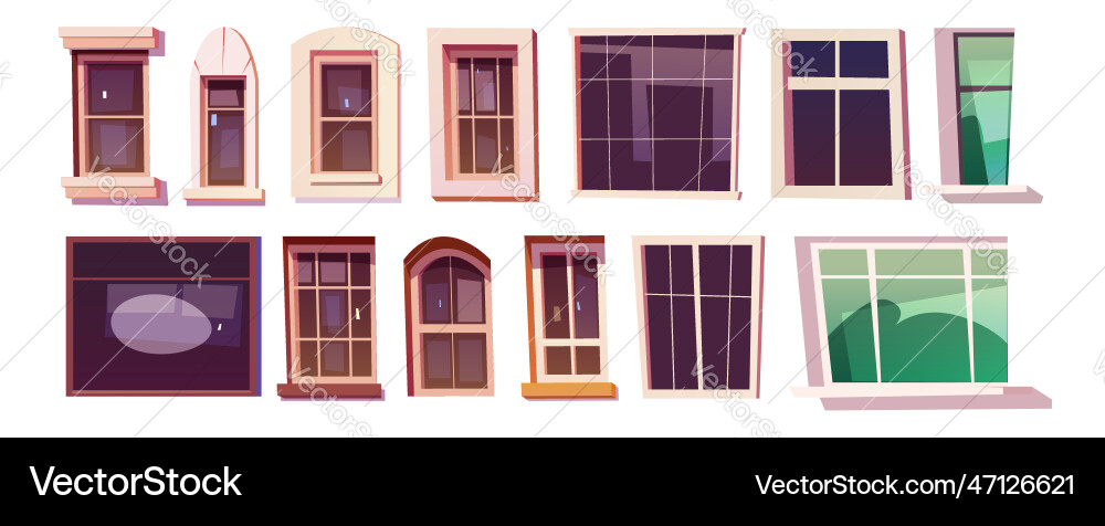 House glass window isolated cartoon set vector image