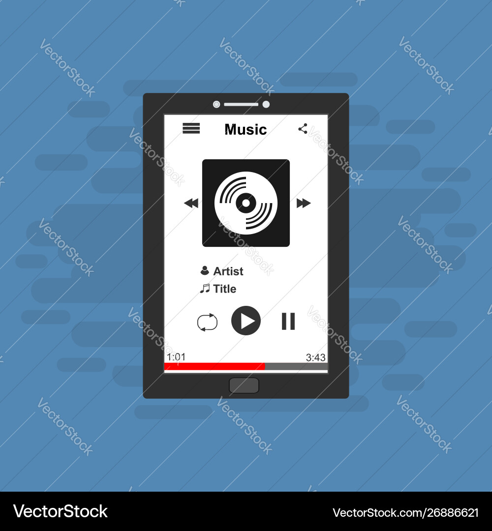 Media player application app template with flat Media player application app template with flat vector image
