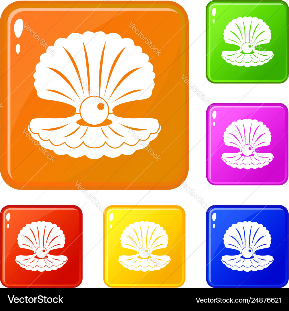 Pearl in a shell icons set color Pearl in a shell icons set color vector image