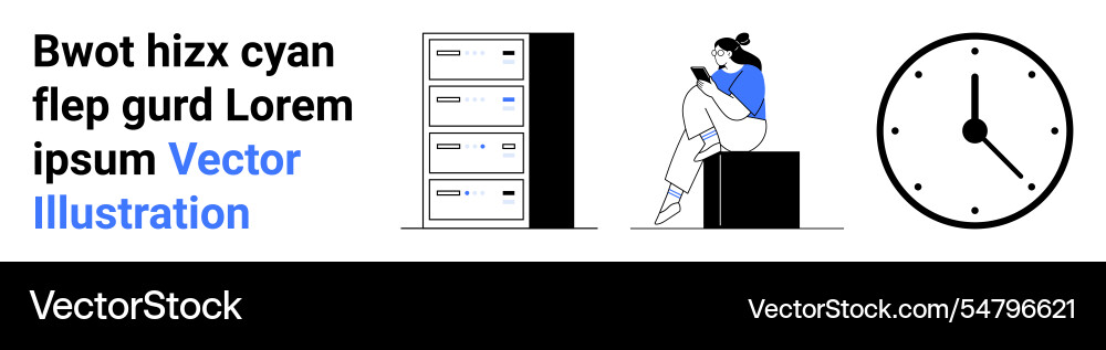 Pensive character reading server unit and clock Pensive character reading server unit and clock Vector Image