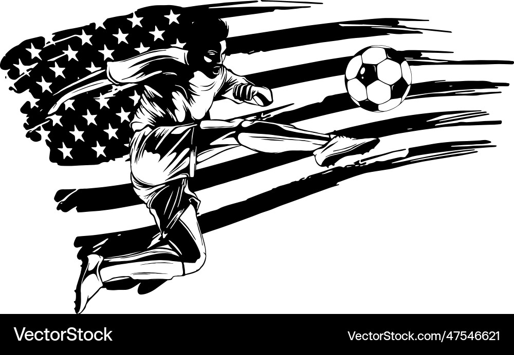 Soccer player shooting a ball action outline Vector Image