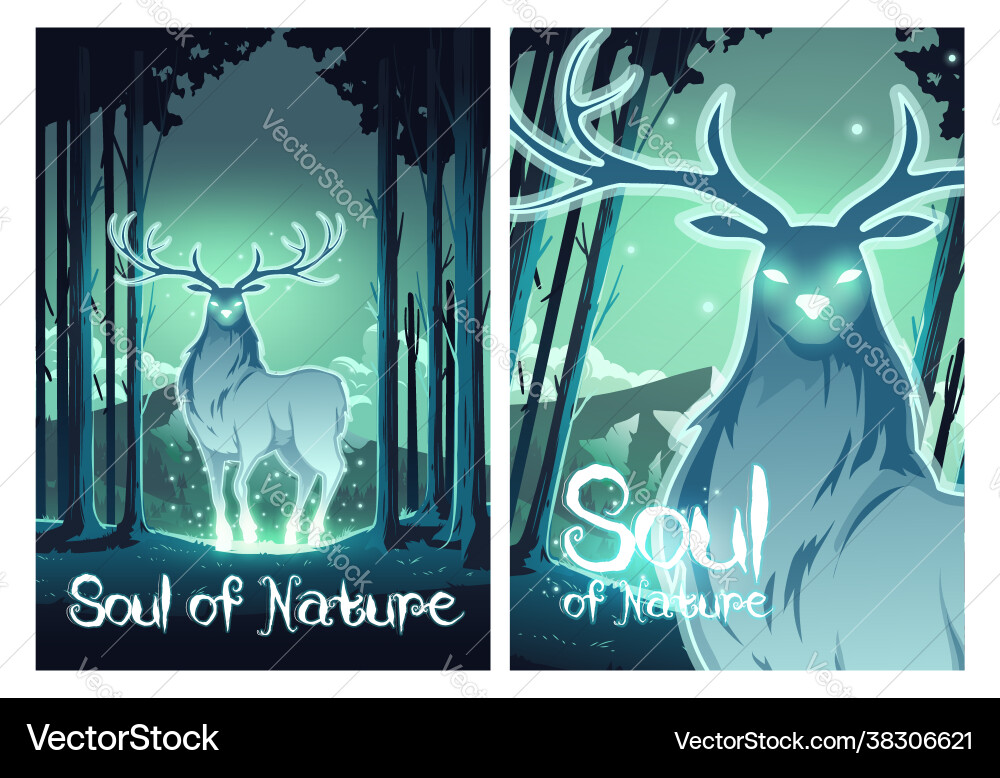 Soul nature cartoon poster magic deer in forest