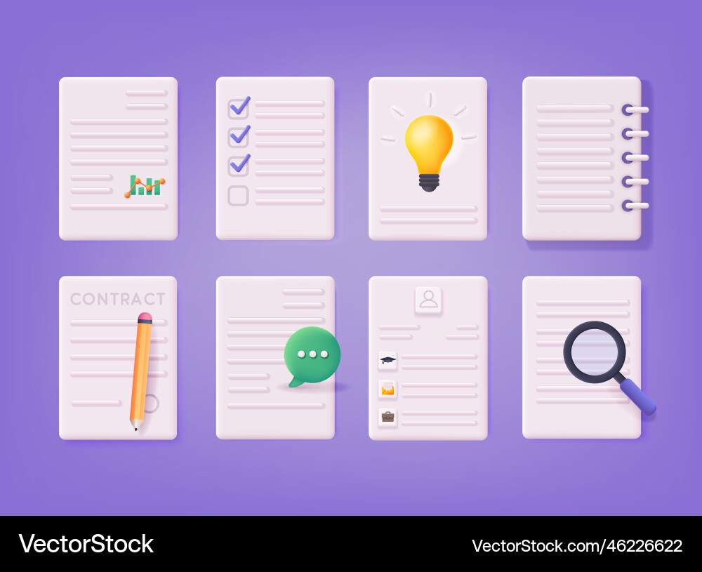 Documents icon set includes icons as report Documents icon set includes icons as report vector image