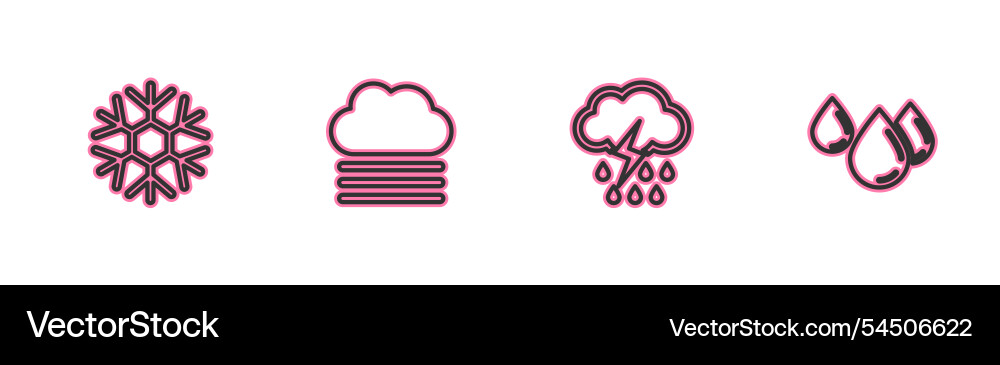 Set line snowflake cloud with rain and lightning Vector Image
