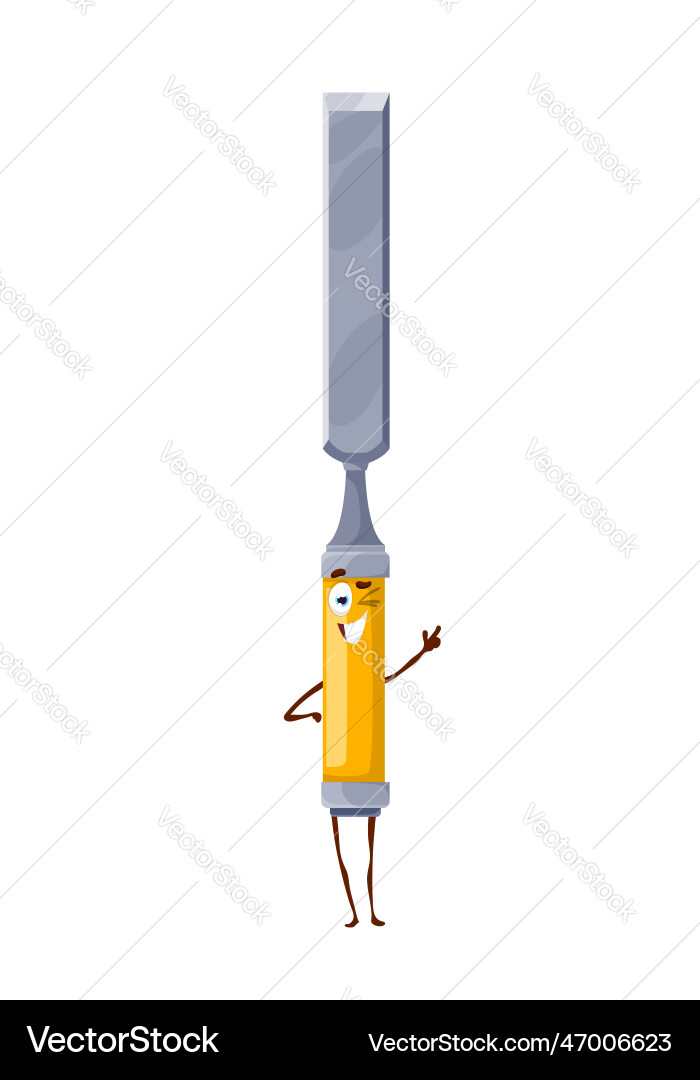 Cartoon chisel tool character work instrument Cartoon chisel tool character work instrument vector image