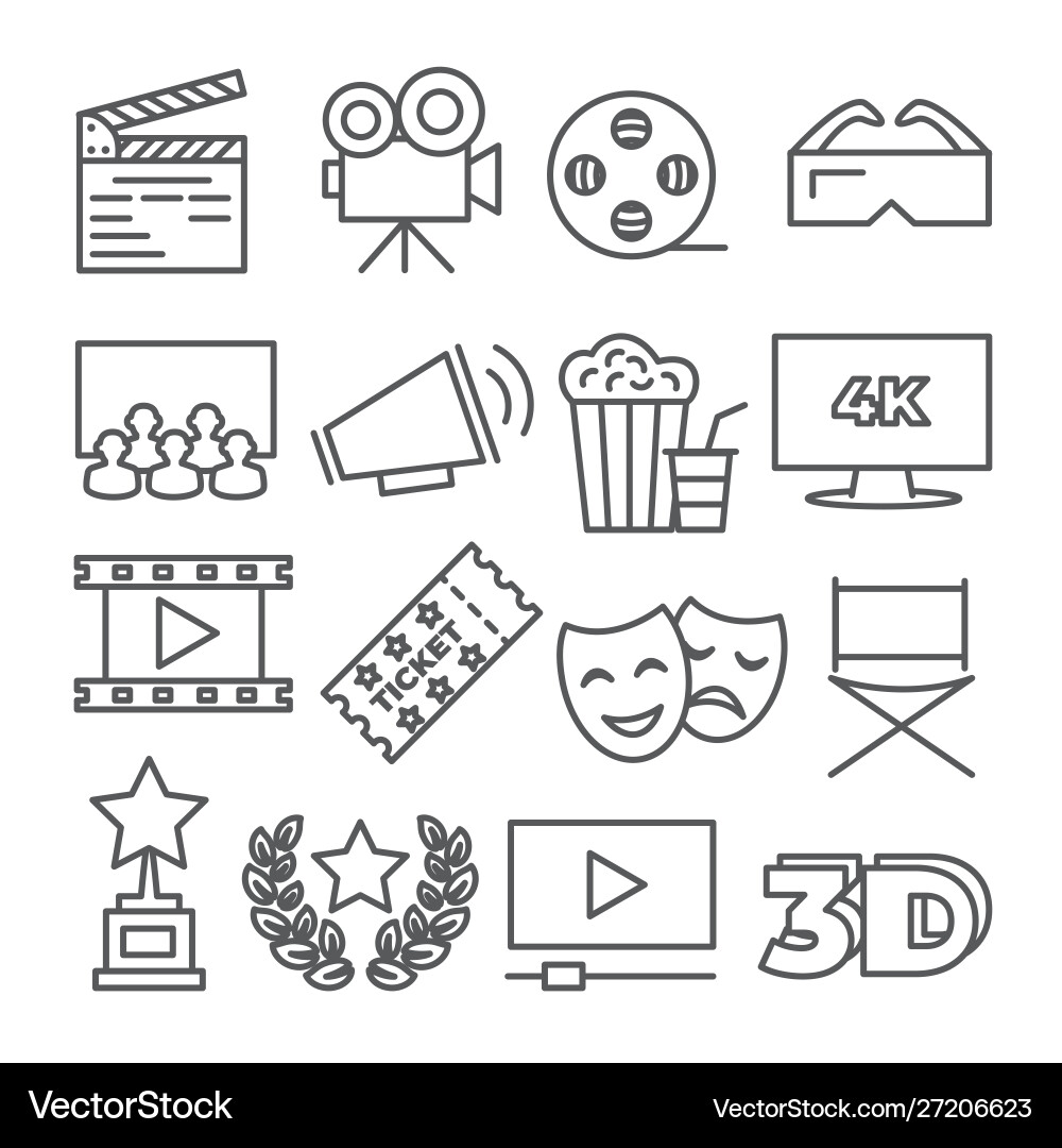 Cinema Line Icons - Film & Theater Vector Image