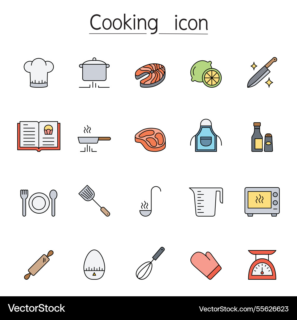 Cooking icon set in color line style Vector Image