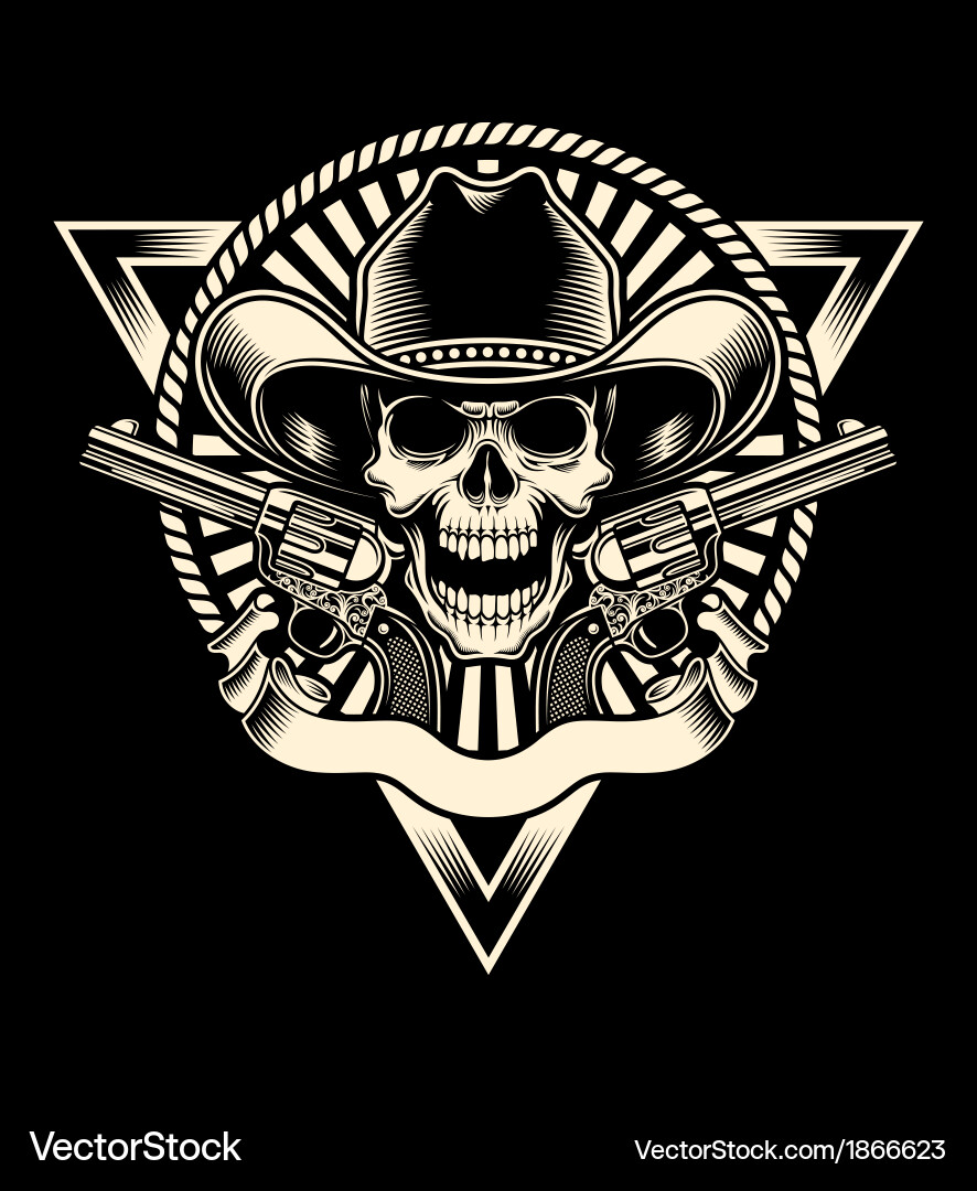 Cowboy skull with revolver vector image