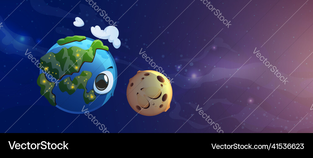 Earth and moon cartoon characters in deep space Vector Image