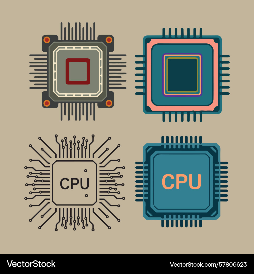 Four stylized computer processors Vector Image
