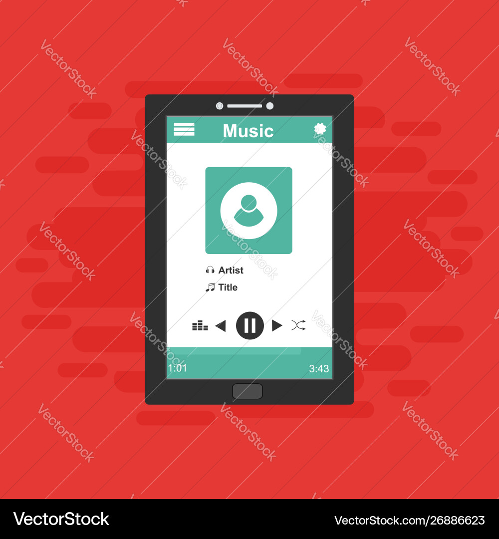 Media player application app template with flat Media player application app template with flat vector image
