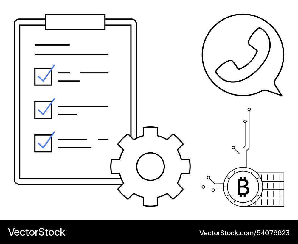 Task checklist with gear call icon and bitcoin Vector Image