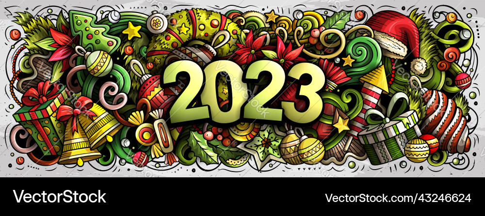 2023 doodles horizontal new year objects 2023 doodles horizontal new year objects vector image