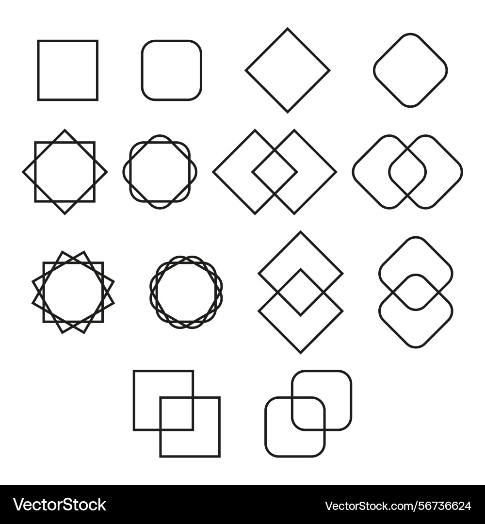 Geometric icon set outline shape elements minimal Geometric icon set outline shape elements minimal vector image