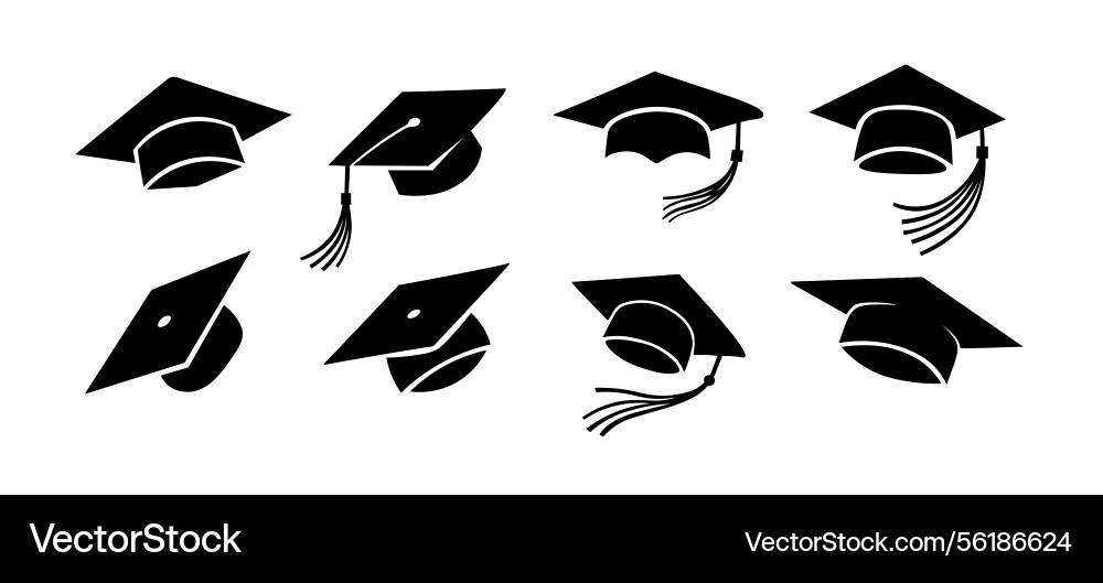 Graduate Cap & Tassel Icon Set Vector Image