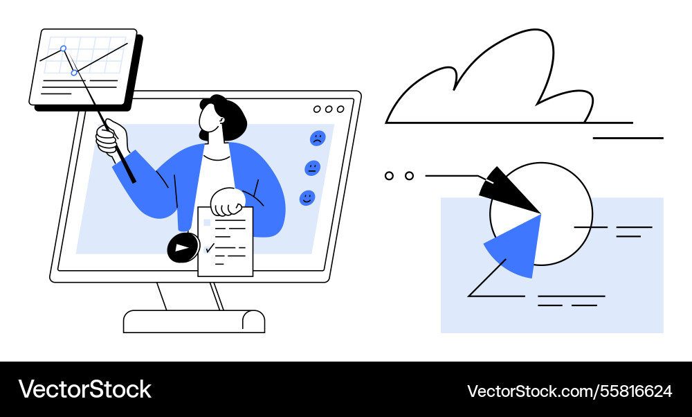 Online presentation with data charts and cloud Online presentation with data charts and cloud vector image