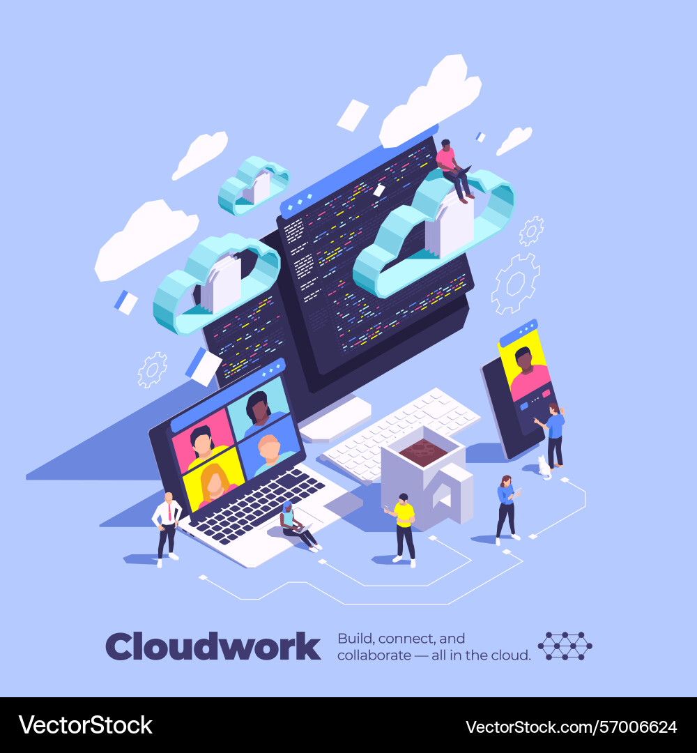 Responsive remote working isometric background vector image