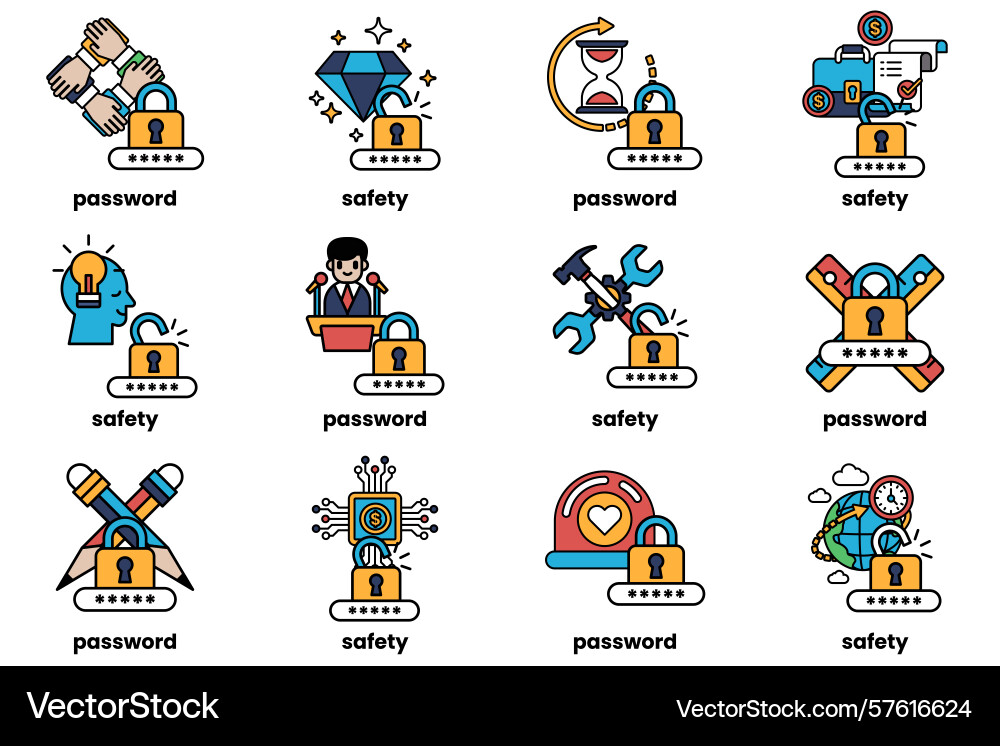 Set of password keys and stuff in line art vector image