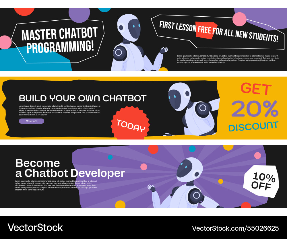 Banners offering to learn chatbot development Banners offering to learn chatbot development vector image