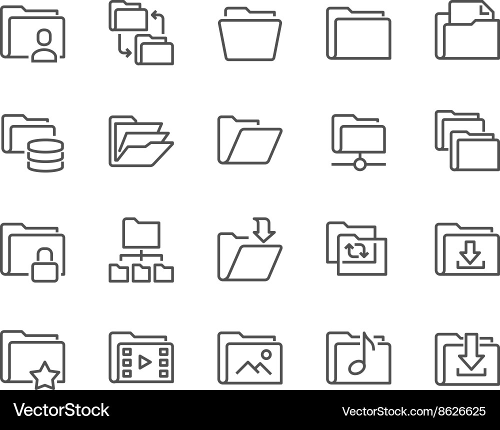 Folder Line Icons - Data & Storage Vector Image
