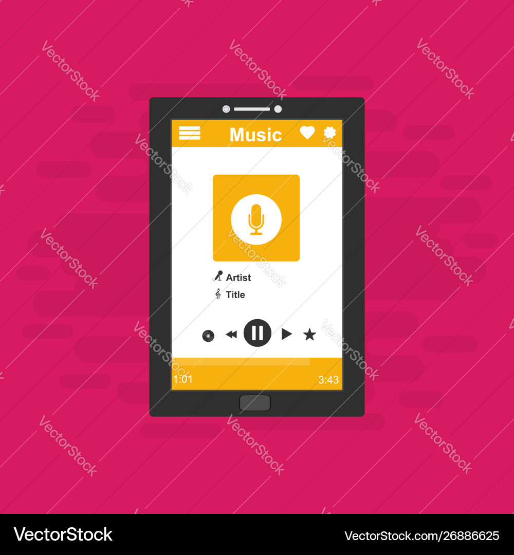 Media player application app template with flat Media player application app template with flat vector image