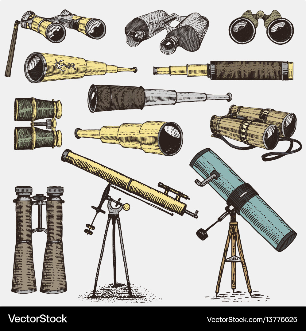 Set of astronomical instruments telescopes Set of astronomical instruments telescopes vector image