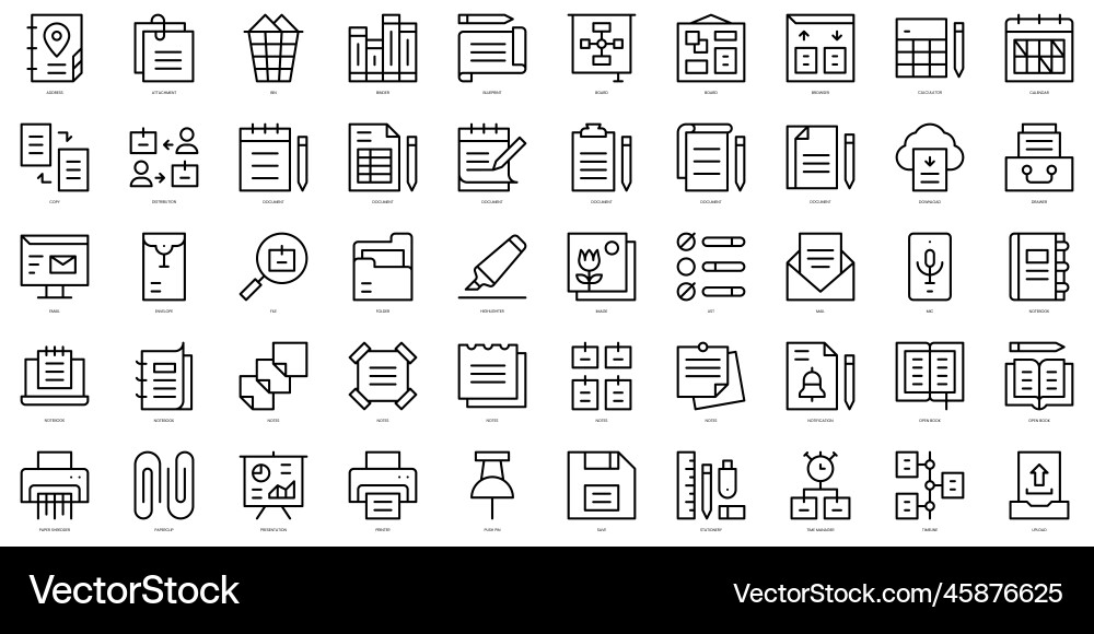 Set of thin line notes and tasks icons Set of thin line notes and tasks icons vector image