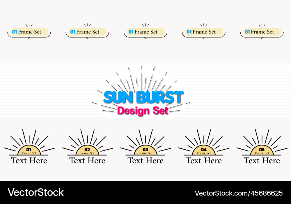 Sunburst design set simple heading frame Sunburst design set simple heading frame vector image
